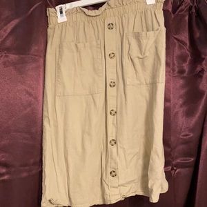 Paper bag Waist Khaki Midi Skirt